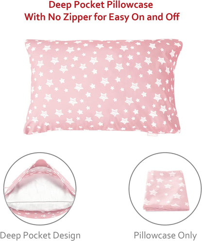 Toddler Bed Sheets for Girls - 3 Piece Set with Flat Sheet, Fitted Sheet, Pillowcase - Soft Breathable Baby Bedding, Pink Star