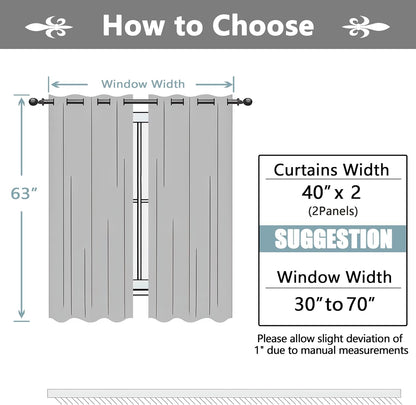 Linen Textured 100% Sage Green Blackout Curtains 63 Inch Length 2 Panels for Bedroom, Thermal Insulated Soundproof Grommet Curtains Blackout, Farmhouse Window Privacy Drapes, 40"W X 63"L