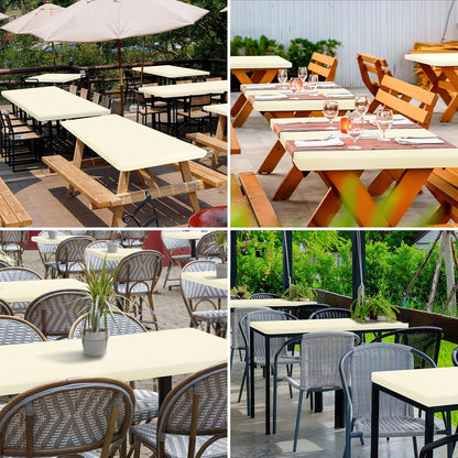 2 Pack Rectangle Table Cloth, Elastic Fitted Fabric Tablecloth Fits for 5 Foot Folding Tables, Washable Table Cover for Picnic, Camping, Indoor & Outdoor (Cream Yellow, 30" X 60")