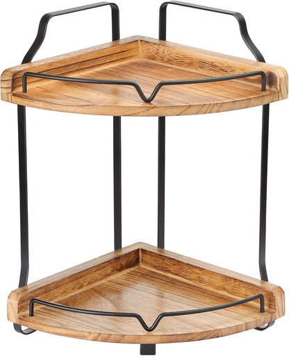 Two-Tier Wooden Corner Bathroom Countertop Organizer for Makeup and Skincare Storage