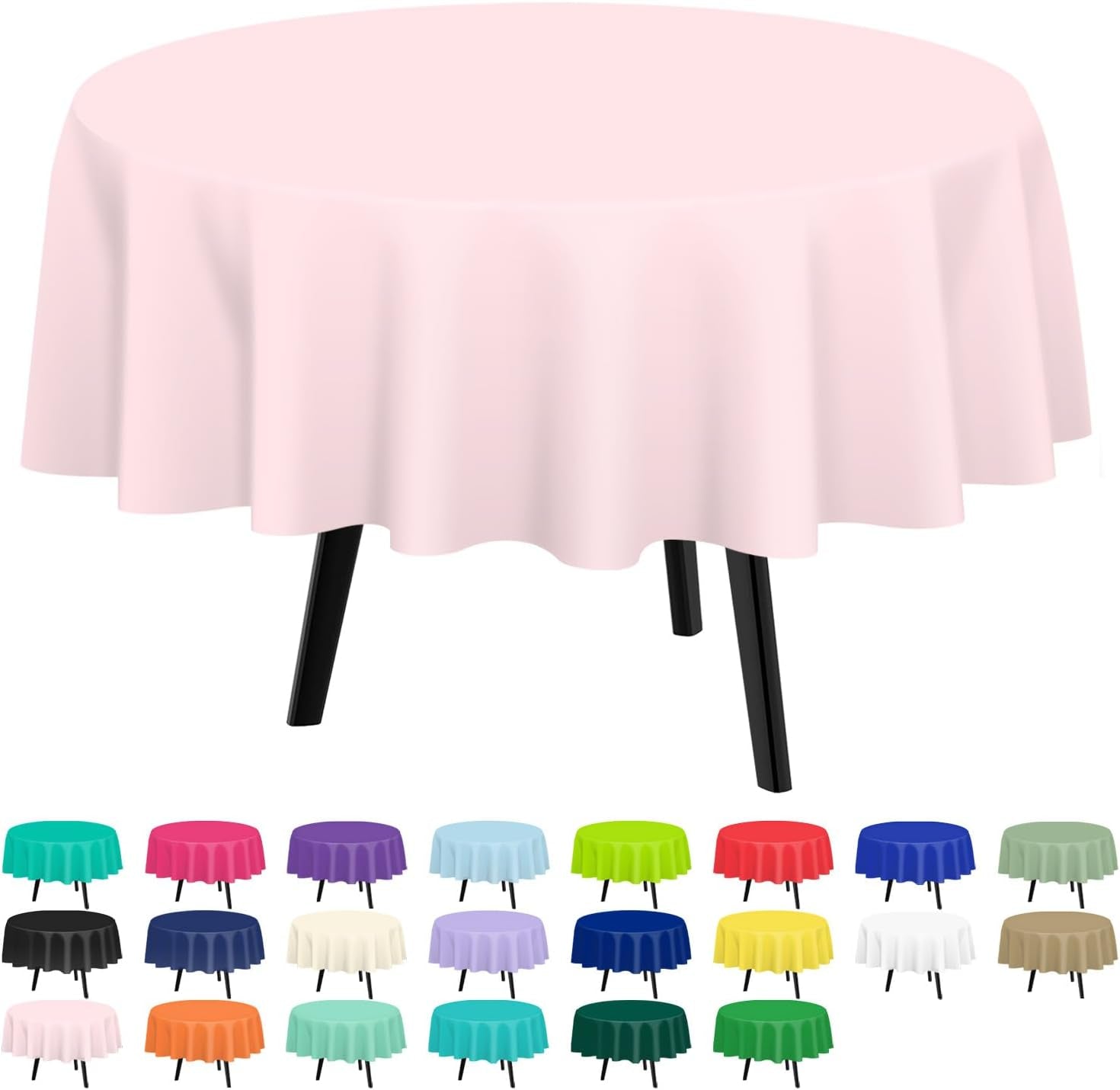 Pink round Tablecloth 2 Pack, 84 Inch Plastic Table Cloth Disposable for Parties