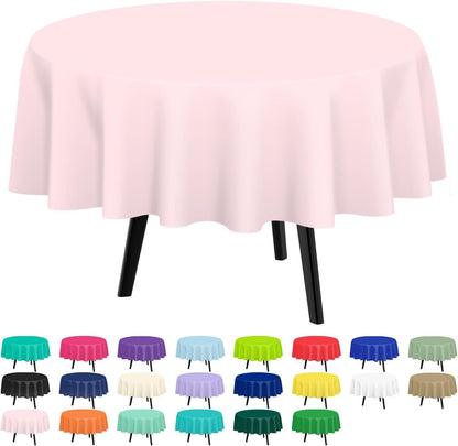 Pink round Tablecloth 2 Pack, 84 Inch Plastic Table Cloth Disposable for Parties