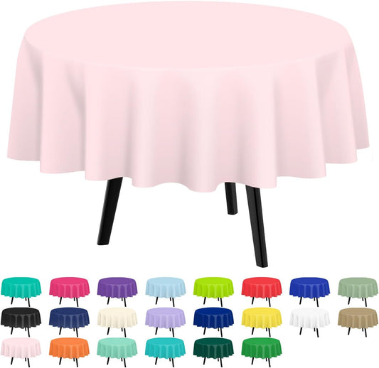 Pink round Tablecloth 2 Pack, 84 Inch Plastic Table Cloth Disposable for Parties
