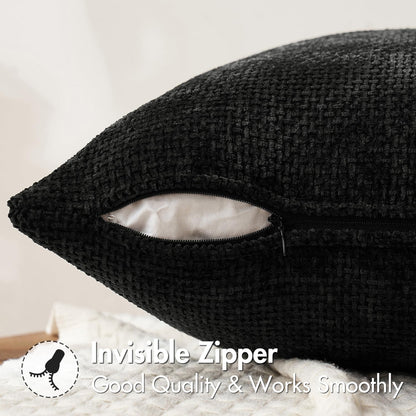 Pack of 2 Couch Throw Pillow Covers 18X18 Inch Black Modern Boho Accent Decorative Pillow Covers Soft Chenille Farmhouse Cushion Covers for Home Decor Bed Sofa Living Room