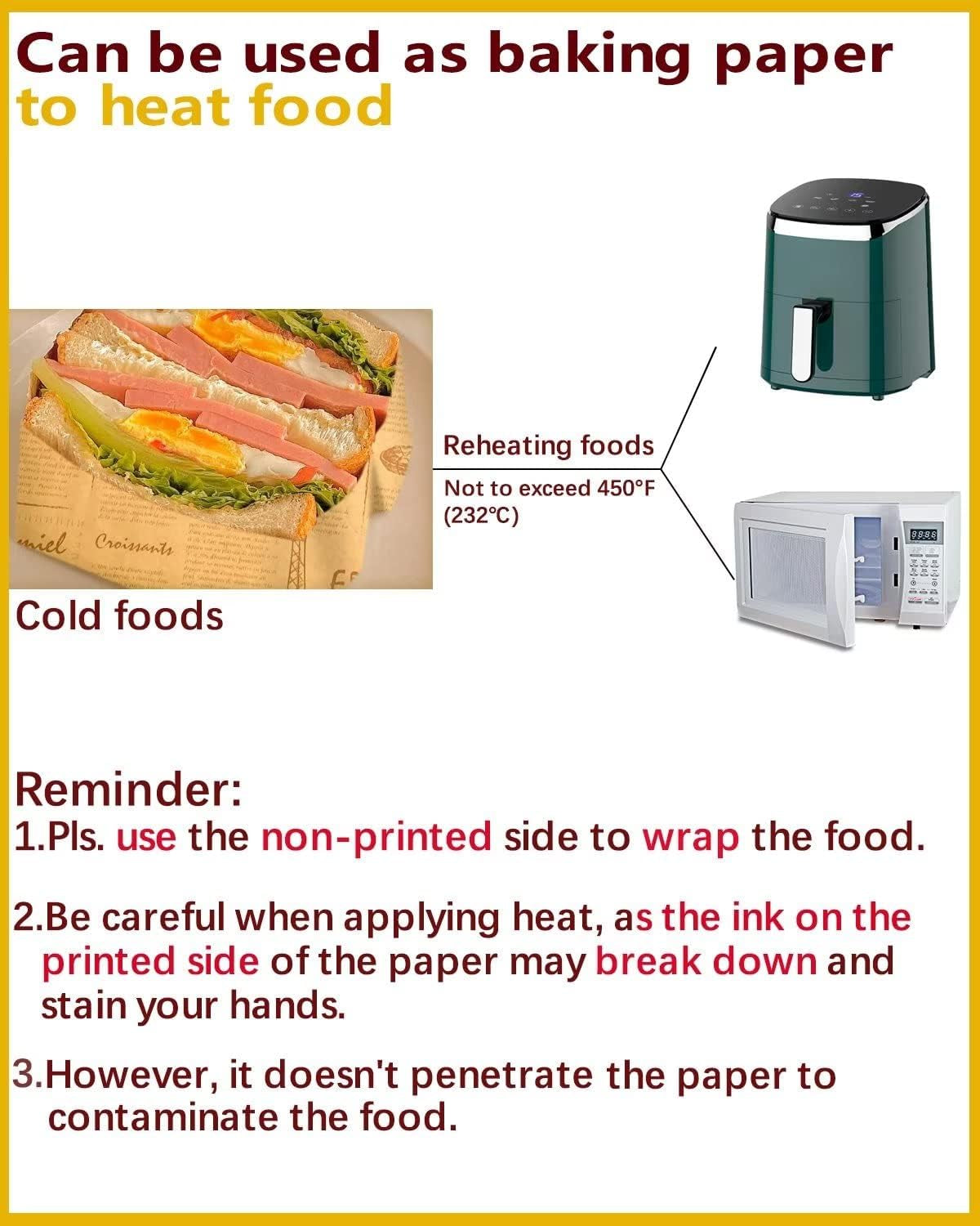 100 Pcs Sandwich Wrapping Paper, 12X12 Inch Food Basket Liners, Grease Proof & Non-Stick Baking Parchment Paper