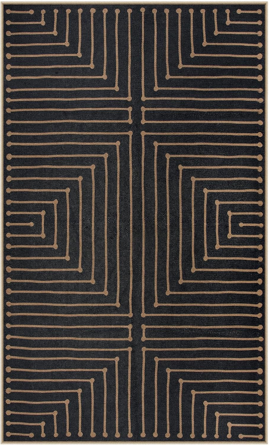 Neutral Geometric 3X5 Easy Jute Rug, Washable Rugs for Bedroom Entryway Outdoor Patio Porch Carpet, Farmhouse Rhombus Non Slip Non Shedding Black Carpet for Kitchen Entrance Balcony