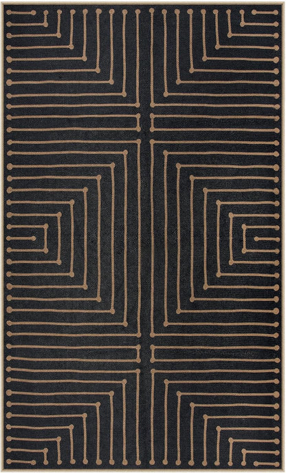 Neutral Geometric 3X5 Easy Jute Rug, Washable Rugs for Bedroom Entryway Outdoor Patio Porch Carpet, Farmhouse Rhombus Non Slip Non Shedding Black Carpet for Kitchen Entrance Balcony