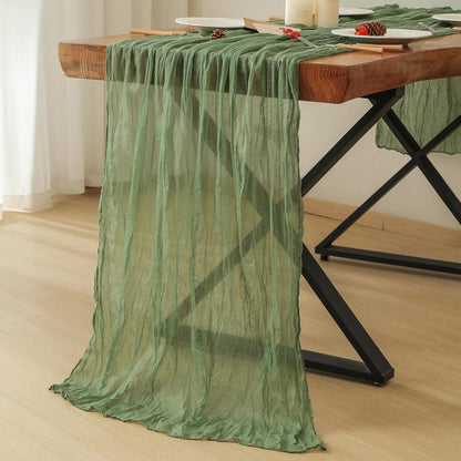 1 Pack Sage Green Cheesecloth Table Runner, 35X120 Inch Boho Rustic Cheese Cloth, Decorative Table Runners for Bridal Baby Shower Decorations or Wedding Table Decorations