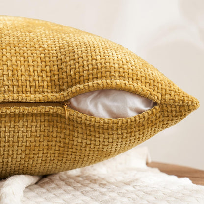 Christmas Pack of 4 Couch Throw Pillow Covers 18X18 Inch Christmas Red/Green Soft Decorative Chenille Pillow Covers Farmhouse Accent Cushion Covers for Boho Home Decor Sofa Bedroom Living Room