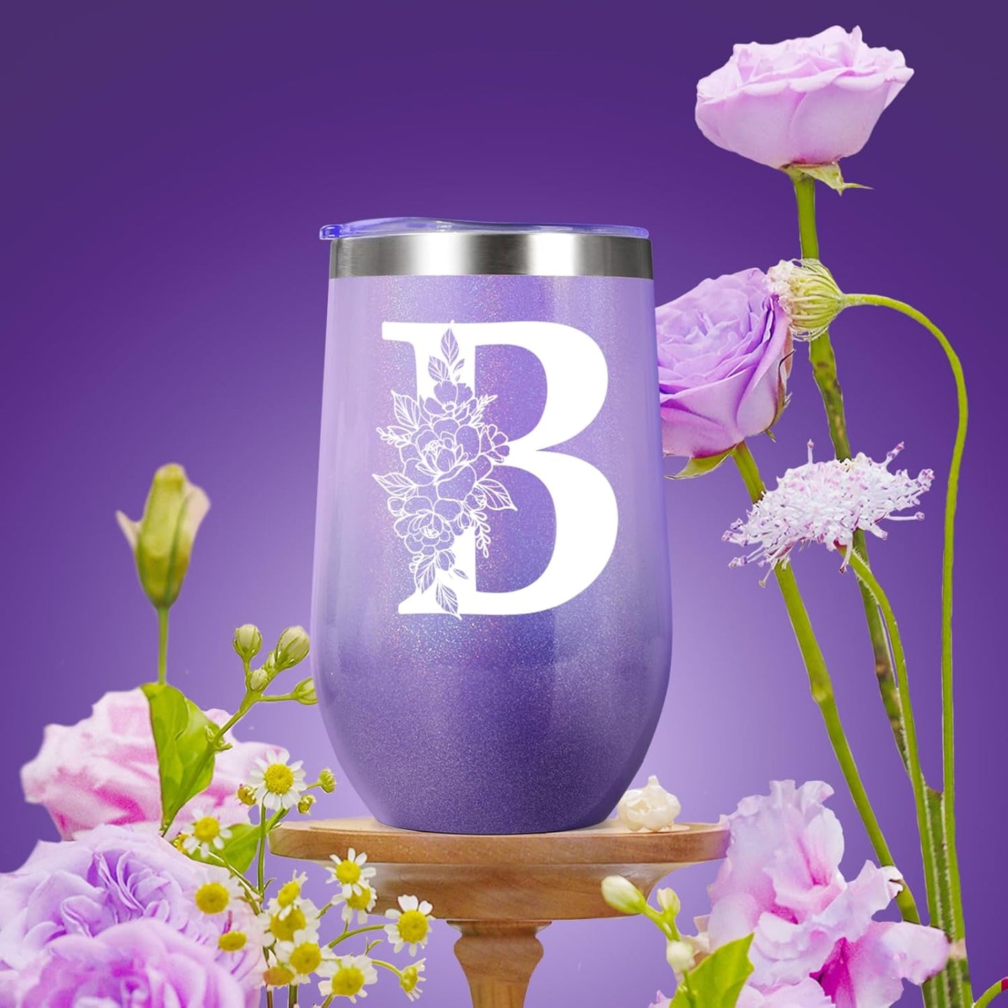 Birthday Gifts for Women, Self Care Gifts for Women, Spa Gifts Basket for Women, 20Oz Initial Tumbler W/Straw Lid, Personalized Monogrammed Gifts for Women Mom Her Best Friends Sister Wife, B