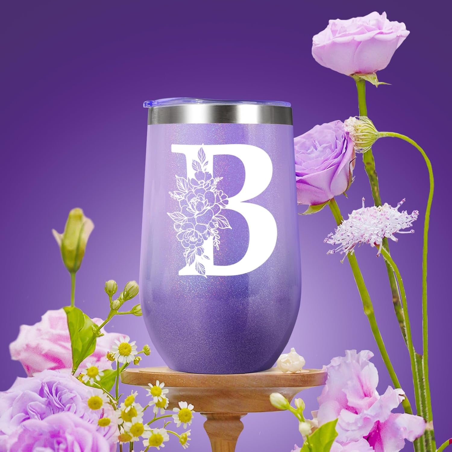 Birthday Gifts for Women, Self Care Gifts for Women, Spa Gifts Basket for Women, 20Oz Initial Tumbler W/Straw Lid, Personalized Monogrammed Gifts for Women Mom Her Best Friends Sister Wife, B