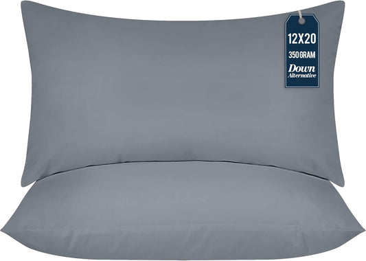 Throw Pillows (Pack of 2, Grey), 12 X 20 Inches Indoor Decorative Pillow Insert for Sofa, Bed and Couch