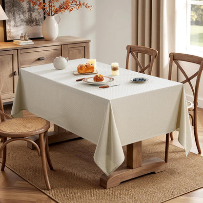 Natural Linen Cottton Table Cloth Rectangle Tablecloth Waterproof Spillproof Cross-Star Textured Table Cltoth Decorative Farmhouse Style for Dining Party Weddings 52X70 Inch