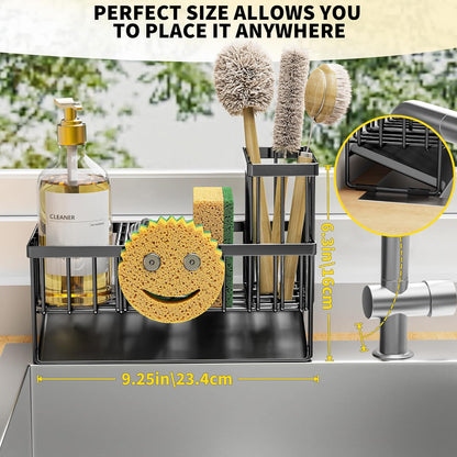Sink Caddy with Smiley Face Sponge Holder, 304 Stainless Steel Rustproof(Black)