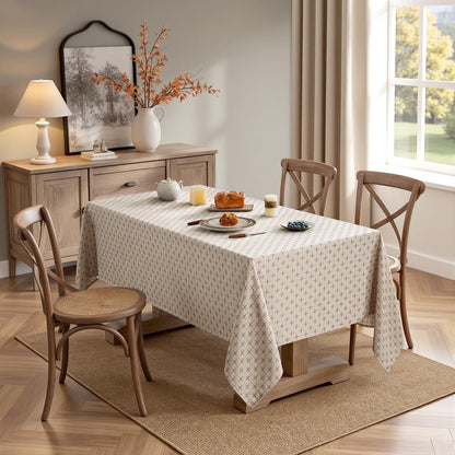 Natural Beige Linen Table Cloth Rectangle Tablecloth Waterproof Spillproof Cross-Star Textured Table Cloth, Decorative Rustic Farmhouse Style for Dining/Party/Buffet/Wedding,52X70 Inch