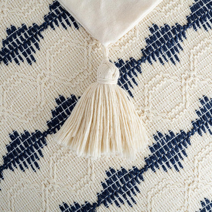 Set of 2 Navy Blue Lumbar Decorative Throw Pillow Covers 12X20 Inch for Couch Bed Sofa Living Room, Aesthetic Organic Farmhouse Home Decor, Cotton Woven Textured Cushion Case with Tassels