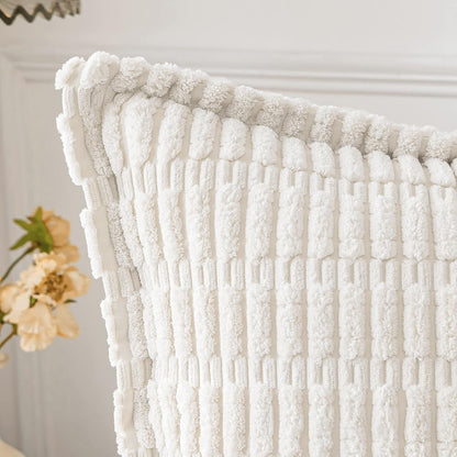 Pure White Corduroy Decorative Throw Pillow Covers Pack of 2 Soft Striped Pillows Pillowcases with Broad Edge Modern Winter Cute Boho Home Decor for Couch Sofa Bed 18X18 Inch