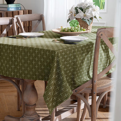 Sage Green Linen Table Cloth Rectangle Tablecloth Waterproof Spillproof Cross-Star Textured Table Cloth, Decorative Rustic Farmhouse Style for Dining/Party/Buffet/Wedding,52X70 Inch