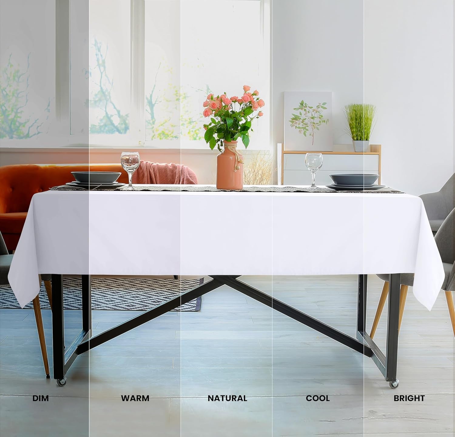 2 Pack 6 Foot Rectangle Table Cloth [60X102 Inches, White] Stain and Wrinkle Resistant Tablecloth Washable Polyester Cover for Dining, Buffet Parties, Picnic and Weddings