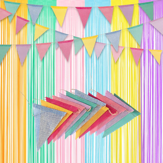 Pastel Tinsel Curtain 2 Packs and Pennant Banners 4 Strings