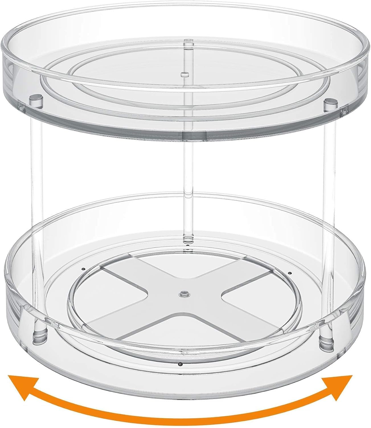 2 Tier Lazy Susan Turntable Spice Rack Organizer for Kitchen Cabinet, Farmhouse Tiered Tray Decorative Trays for Fruit, Snacks - Organizer for Cupboard, Pantry, Bathroom, Table