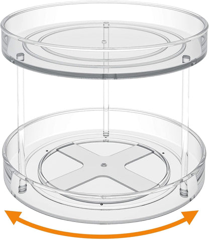 2 Tier Lazy Susan Turntable Spice Rack Organizer for Kitchen Cabinet, Farmhouse Tiered Tray Decorative Trays for Fruit, Snacks - Organizer for Cupboard, Pantry, Bathroom, Table