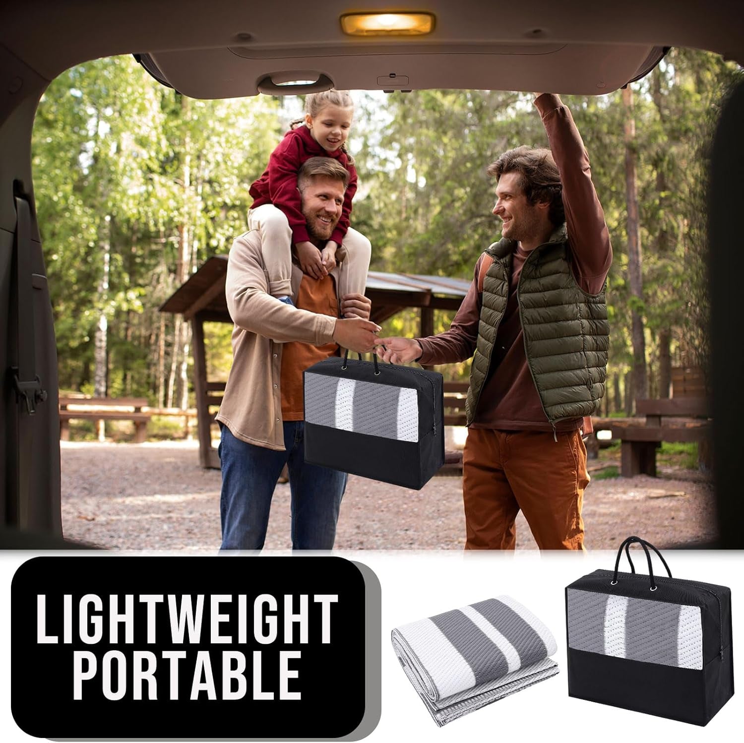 Outdoor Rug 5X8 Ft Waterproof, Reversible Outdoor Plastic Straw Rug, RV Mat, Indoor Outdoor Carpet Clearance for Patio, Camping, Balcony, Deck, Backyard, Grey & White