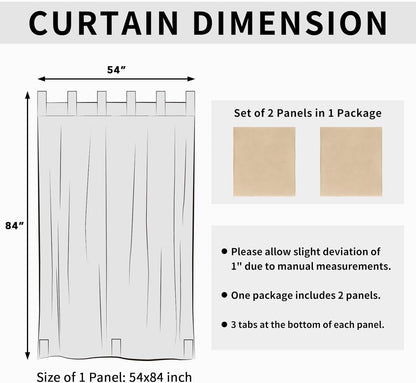 Outdoor Patio Curtains Detachable Tab Top Windproof Weatherproof Curtain for Cabana, Porch, Pergola and Gazebo, Tab Bottom Drape, 2 Panels, 54W X 84L Inch, Beige
