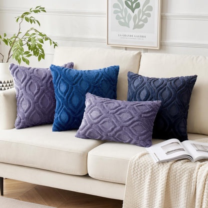 Blue Purple Throw Pillow Covers 18X18 Inch, Soft Winter Plush Faux Wool Couch Pillow Covers Set of 2 Decorative Farmhouse Boho Throw Pillows for Sofa Living Room Bed
