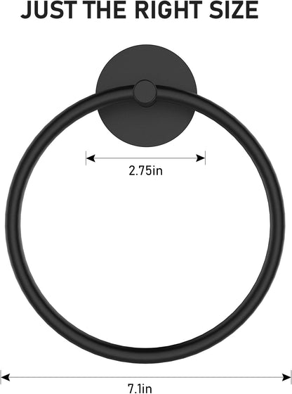 Adhesive Towel Holder for Bathroom Wall Matte Black Hand Towel Ring Stainless Steel Towel Hanger for Bathroom, Kitchen