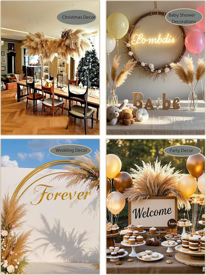 126Pcs Dried Pampas Grass Decorations, (Vase Not Included), Dried Flowers Bouquet, Reed Grass Bouquet for Boho Floral Wedding, Bedroom, Rustic Farmhouse Decor.