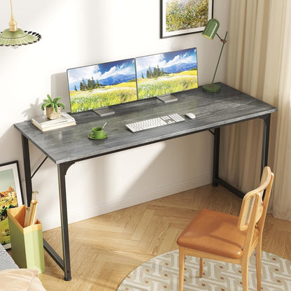 55-Inch Modern Home Office Desk with Sturdy Metal Frame and Ample Legroom for Gaming and Writing, Grey