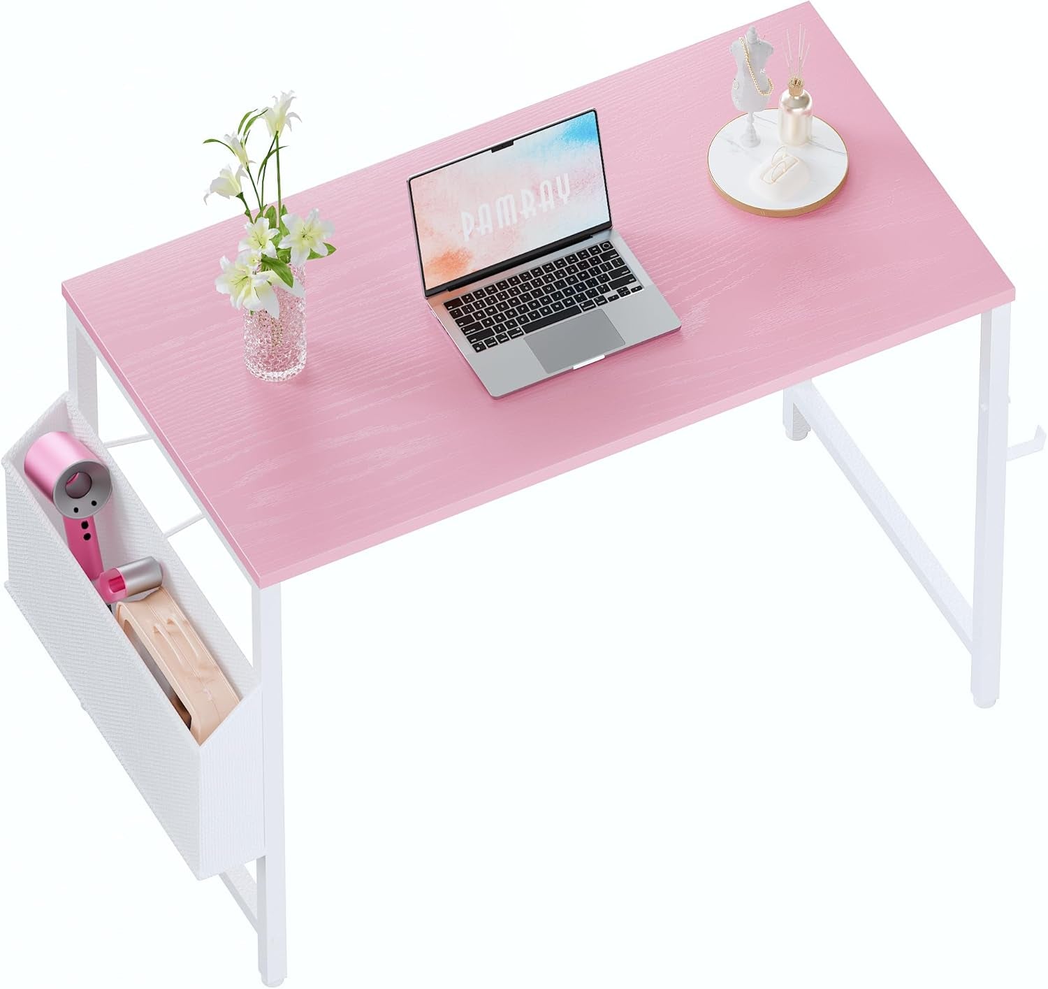 32 Inch Computer Desk for Small Spaces with Storage Bag, Home Office Work Desk with Headphone Hook, Small Office Desk Study Writing Table