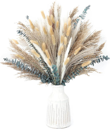 120 PCS Dried Pampas Grass, (Vase Not Included), Dried Flowers, Reed Grass Bouquet for Bohemian Flowers Home Table Wedding Decoration, Rustic Farmhour.(Light Brown)