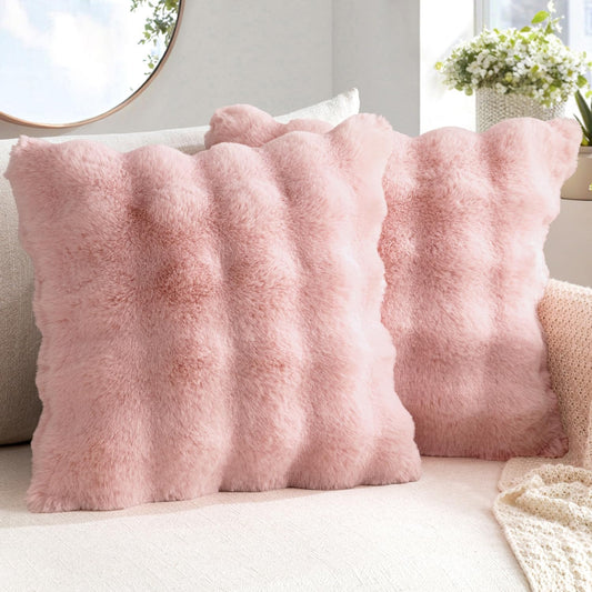 Pack of 2 Decorative Pillow Covers Thick Soft Plush Faux Fur Throw Pillows Luxury Home Decor for Couch Bedroom Living Room Sofa,20X20 Inch Light Pink