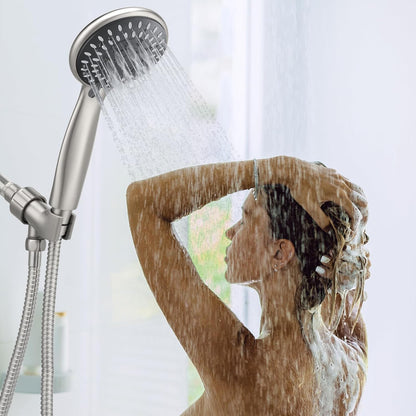 High-Pressure Handheld Shower Head with 5 Settings, 59-Inch Stainless Steel Hose and Bracket, Brushed Nickel Finish