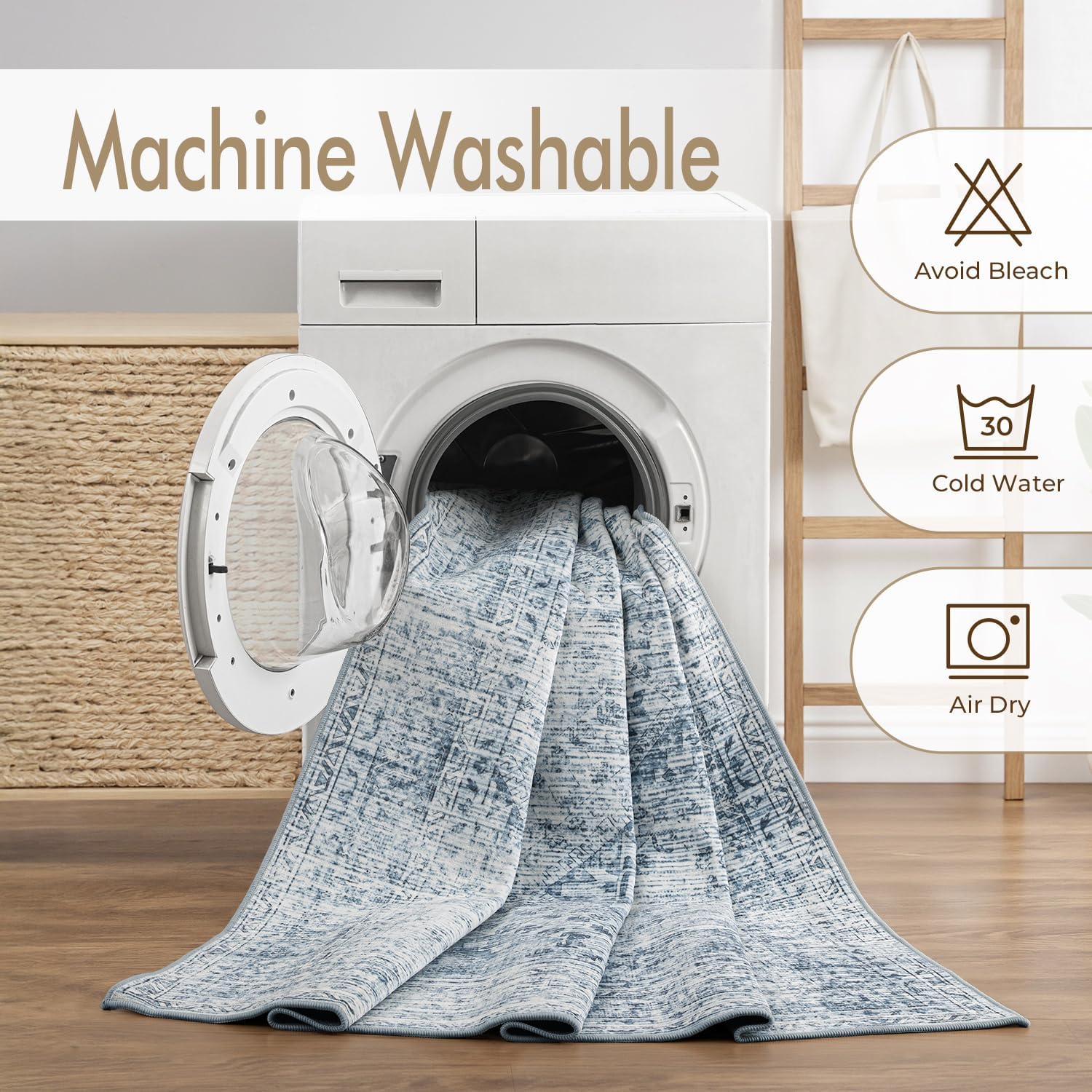 2X3 Washable Entry Rug Door Mat Indoor Entrance, Small Rug for Kitchen Bathroom Bedroom, Non-Slip Stain Resistant Throw Carpet Boho Entryway Decor, Blue