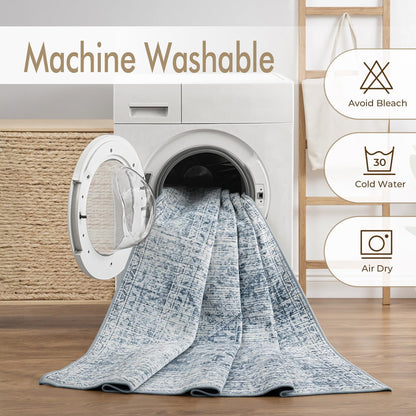 2X3 Washable Entry Rug Door Mat Indoor Entrance, Small Rug for Kitchen Bathroom Bedroom, Non-Slip Stain Resistant Throw Carpet Boho Entryway Decor, Blue