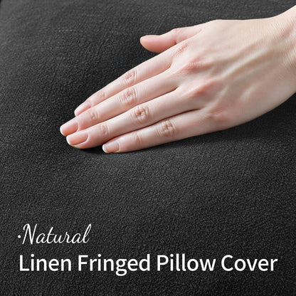 Decorative Throw Pillow Covers Neutral Linen Fringe Throw Pillows Set of 2 Black Boho Farmhouse Cushion Covers with Tassels for Couch Sofa Bed Living Room Spring Home Decor 18X18 Inch