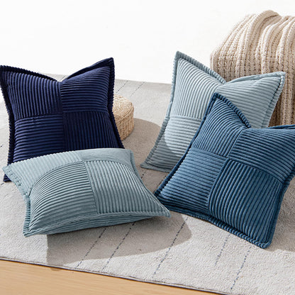 Dusty Blue Navy Throw Pillow Covers 18X18 Inch 4 Packs Soft Boho Decorative Gradient Series Pillow Cases Farmhouse Euro Cushion Covers for Couch Sofa Bed Corduroy Striped Home Decor