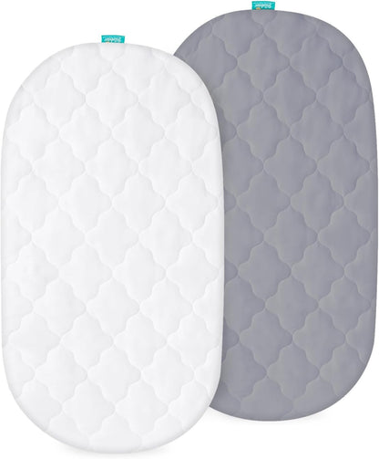 Bassinet Mattress Pad Cover Waterproof, Fits 13" X 30" Uppababy Bassinet & Snoo Smart Sleeper Baby Bassinet, Ultra Soft Breathable, White and Grey