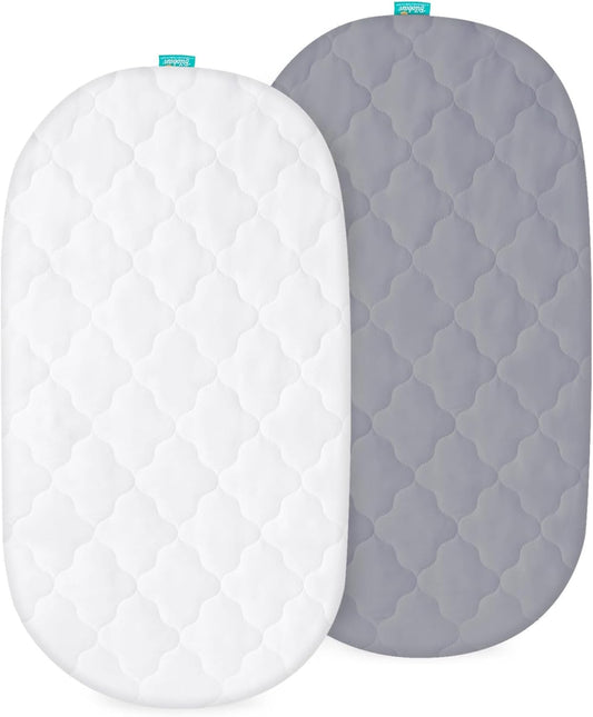 Bassinet Mattress Pad Cover Waterproof, Fits 13" X 30" Uppababy Bassinet & Snoo Smart Sleeper Baby Bassinet, Ultra Soft Breathable, White and Grey