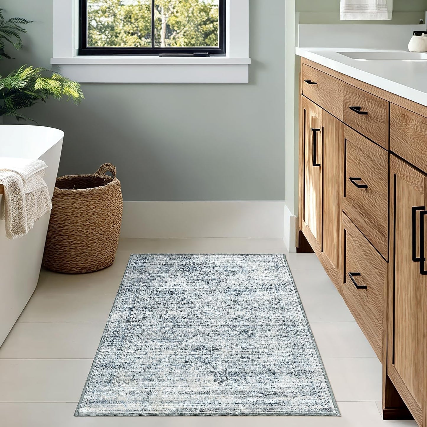 2X3 Washable Entry Rug Door Mat Indoor Entrance, Small Rug for Kitchen Bathroom Bedroom, Non-Slip Stain Resistant Throw Carpet Boho Entryway Decor, Blue