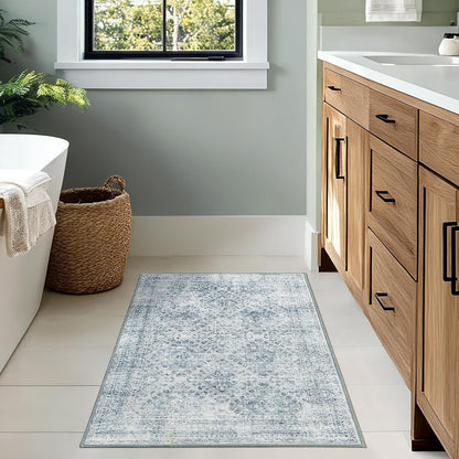 2X3 Washable Entry Rug Door Mat Indoor Entrance, Small Rug for Kitchen Bathroom Bedroom, Non-Slip Stain Resistant Throw Carpet Boho Entryway Decor, Blue