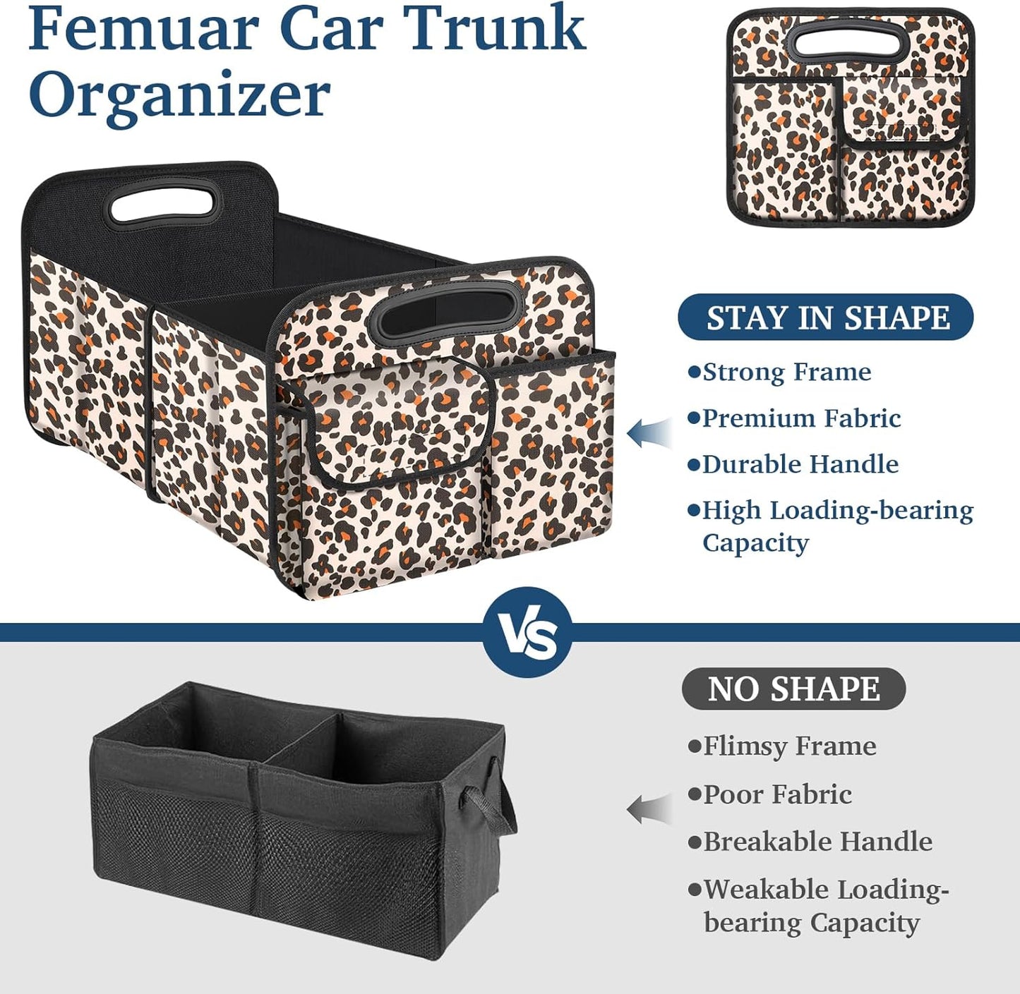 Car Trunk Organizer, Trunk Storage Organizer with Large Capacity Waterproof Collapsible Trunk Organizer for Car Suv/Jeep/Sedan (Leopard Print, Standard)