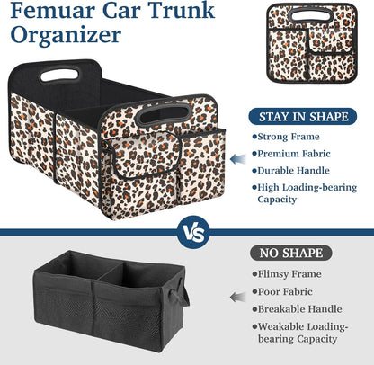 Car Trunk Organizer, Trunk Storage Organizer with Large Capacity Waterproof Collapsible Trunk Organizer for Car Suv/Jeep/Sedan (Leopard Print, Standard)
