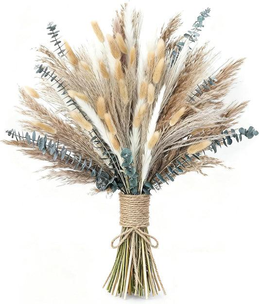 120 PCS Dried Pampas Grass, (Vase Not Included), Dried Flowers, Reed Grass Bouquet for Bohemian Flowers Home Table Wedding Decoration, Rustic Farmhour.(Light Brown)