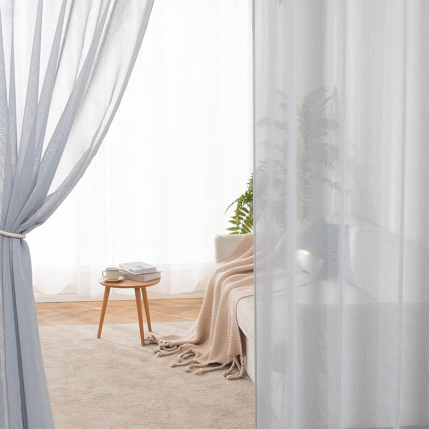 2 Panels Grey Semi Sheer Window Curtains Elegant Grommet Top Window Voile Drapes/Treatment Linen Textured Panels for Bedroom Living Room (54X54 Inches)