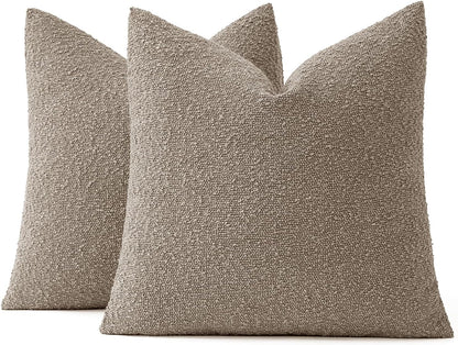 18X18 Inch Decorative Pillow Covers for Couch Bed Set of 2 Textured Boucle Neutral Throw Pillows Light Taupe Accent Solid Cushion Pillowcase Cozy Soft Sofa Livingroom Home Decor