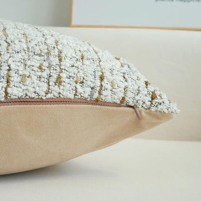 Pack of 2 Textured Bouclel Decorative Throw Pillow Covers Farmhouse Boho Home Decor Striped Corduroy Square Chenille Pillowcases 18 X 18 Inch Beige